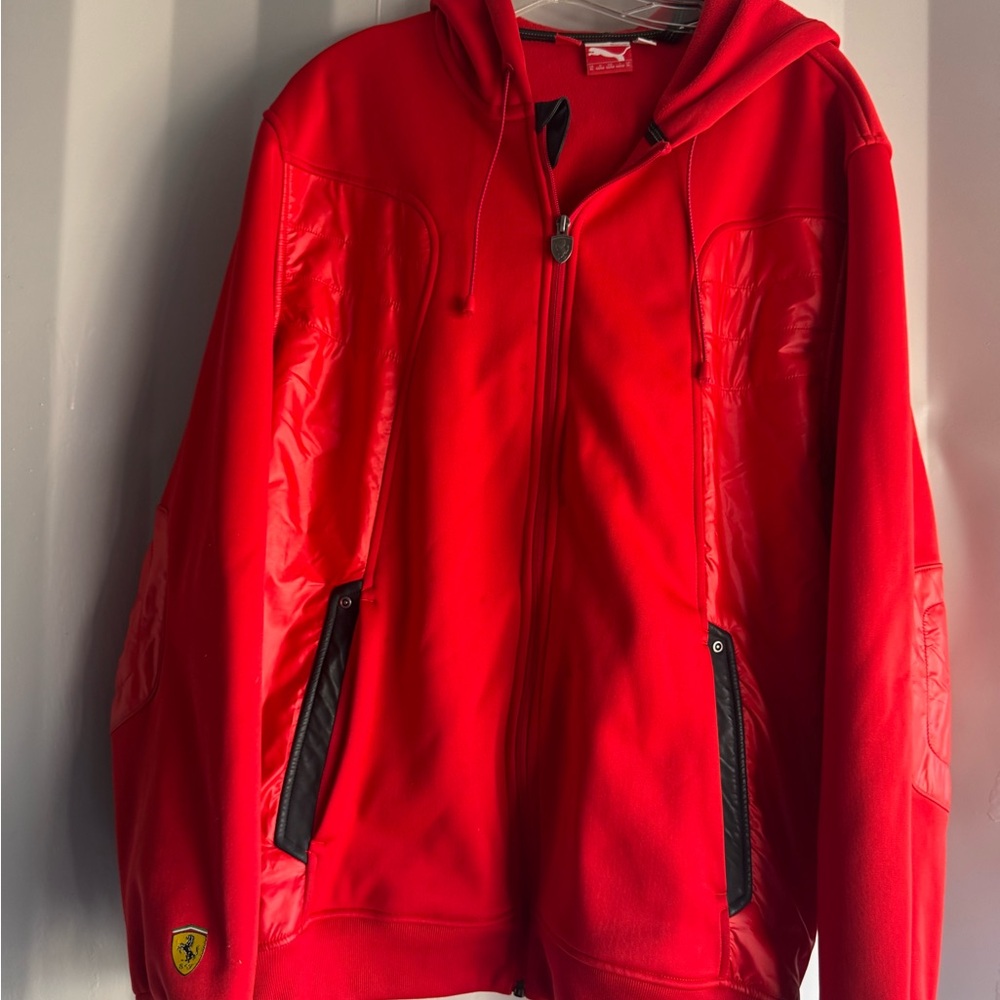 Vintage Puma Ferrari Red Hooded Jacket with Black Accents